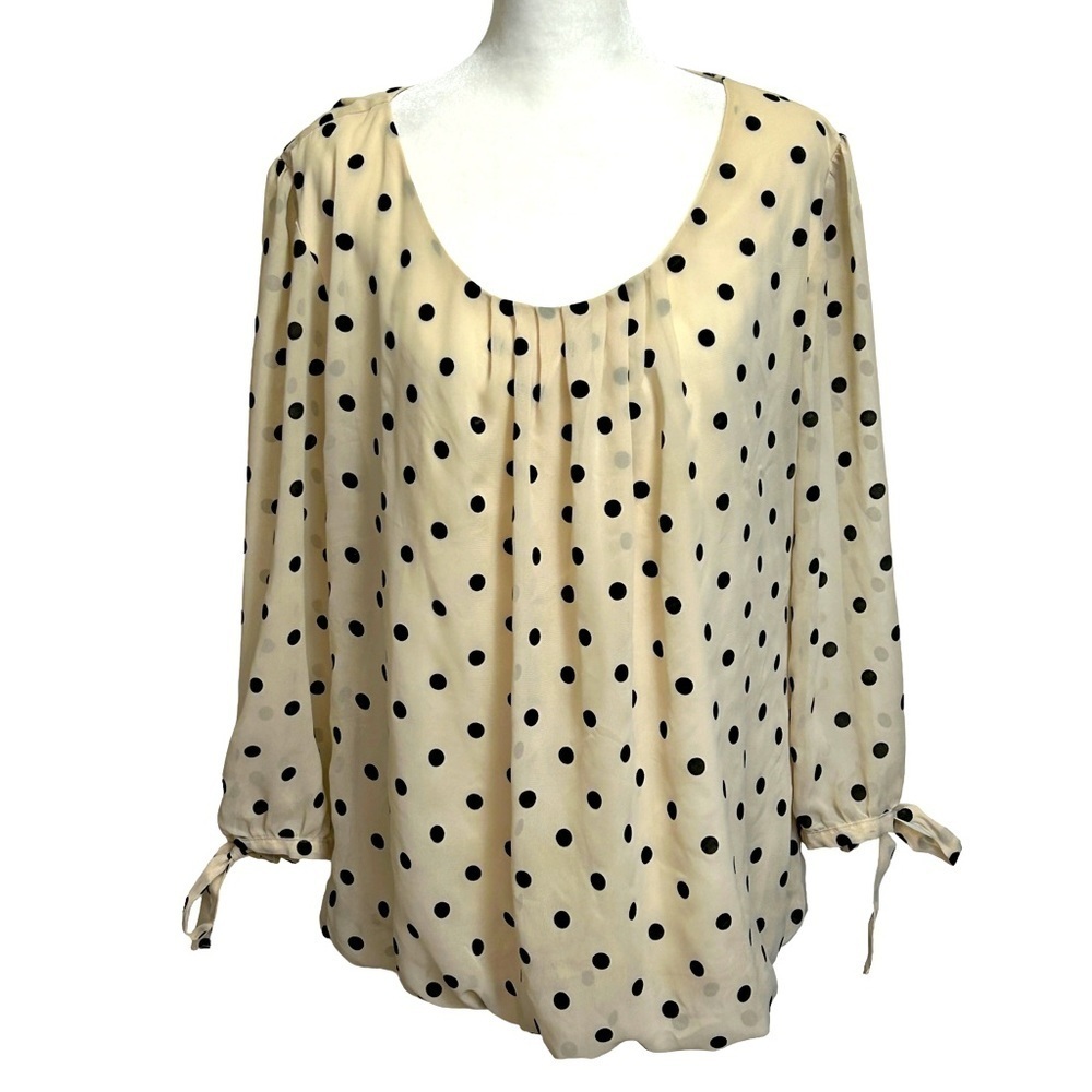 Roz & Ali Polka Dot Blouse 3/4 Sleeve Pullover Scoop Neck Tunic Top Size L